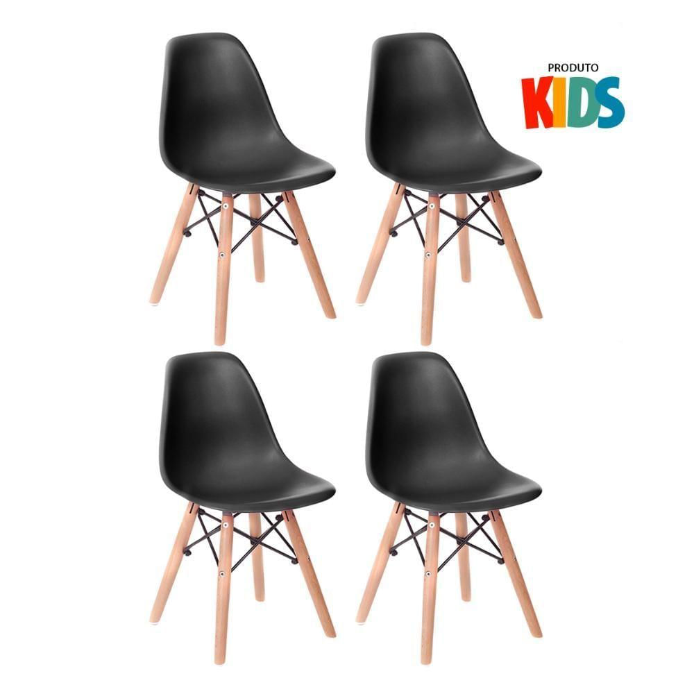 Kit 4 Cadeiras Eames Junior Preto Preto