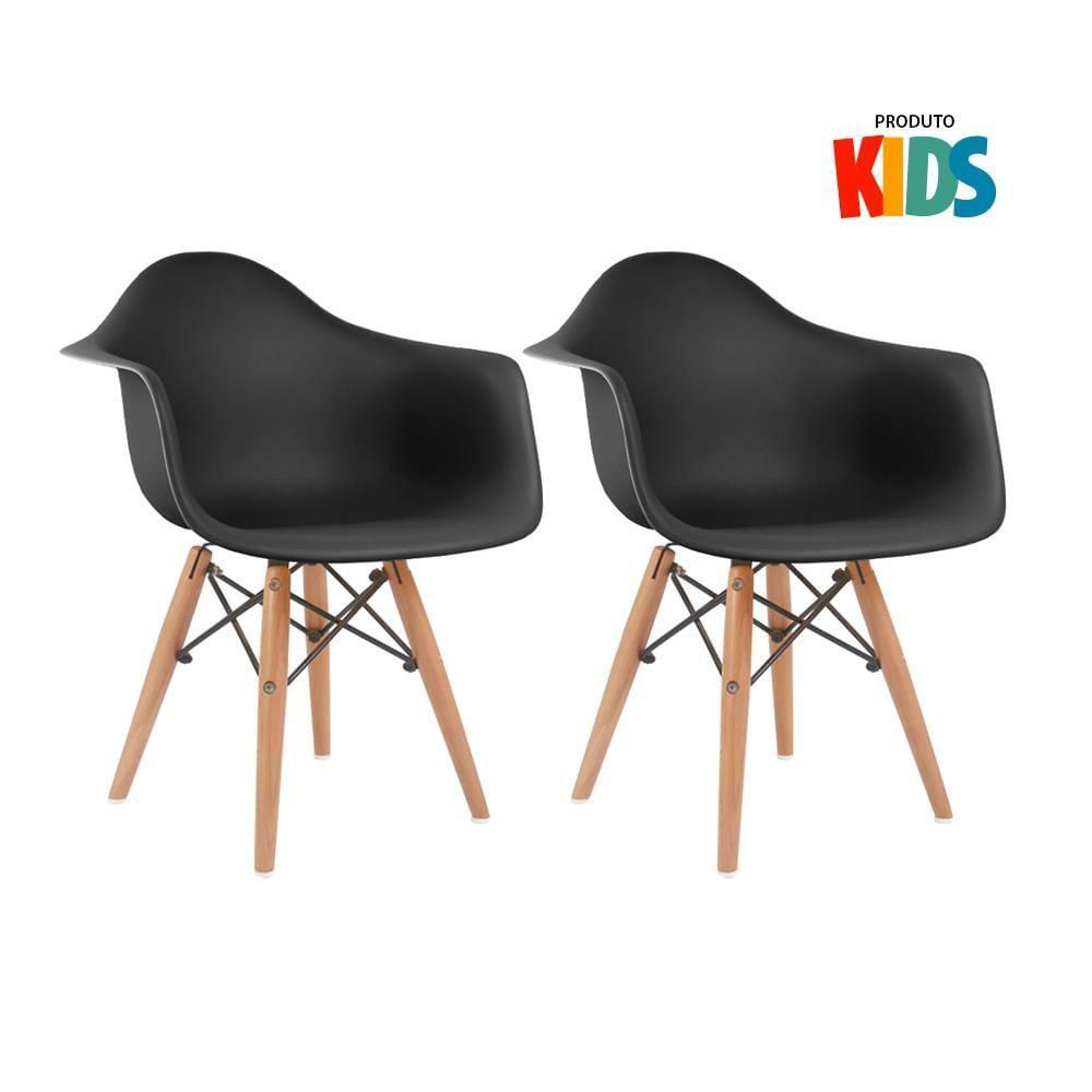 Kit 2 Cadeiras Eames Junior Com Apoio De Braços Preto Preto