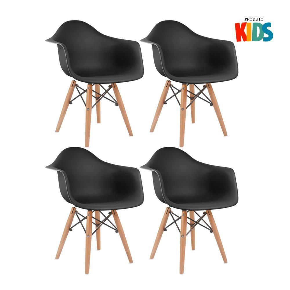 Kit 4 Cadeiras Eames Junior Com Apoio De Braços Preto Preto