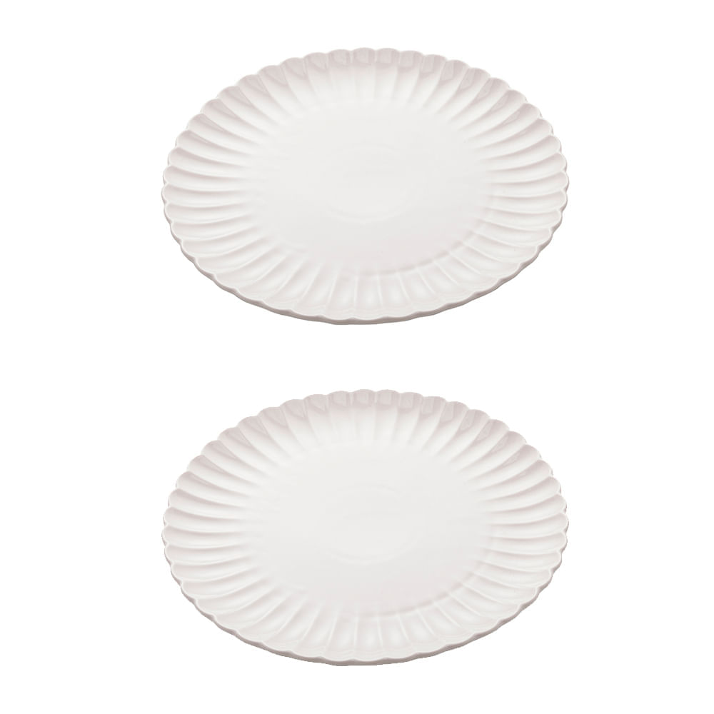 Conjunto com 2 pratos para sobremesa de porcelana Pétala branco 20cm