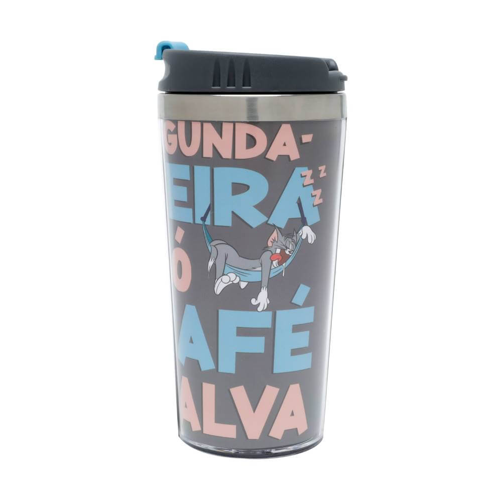 FORA DE LINHA Copo Térmico Plástico Wb Hb Tom And Jerry Coffee Saves Cinza 8,5X17,5cm