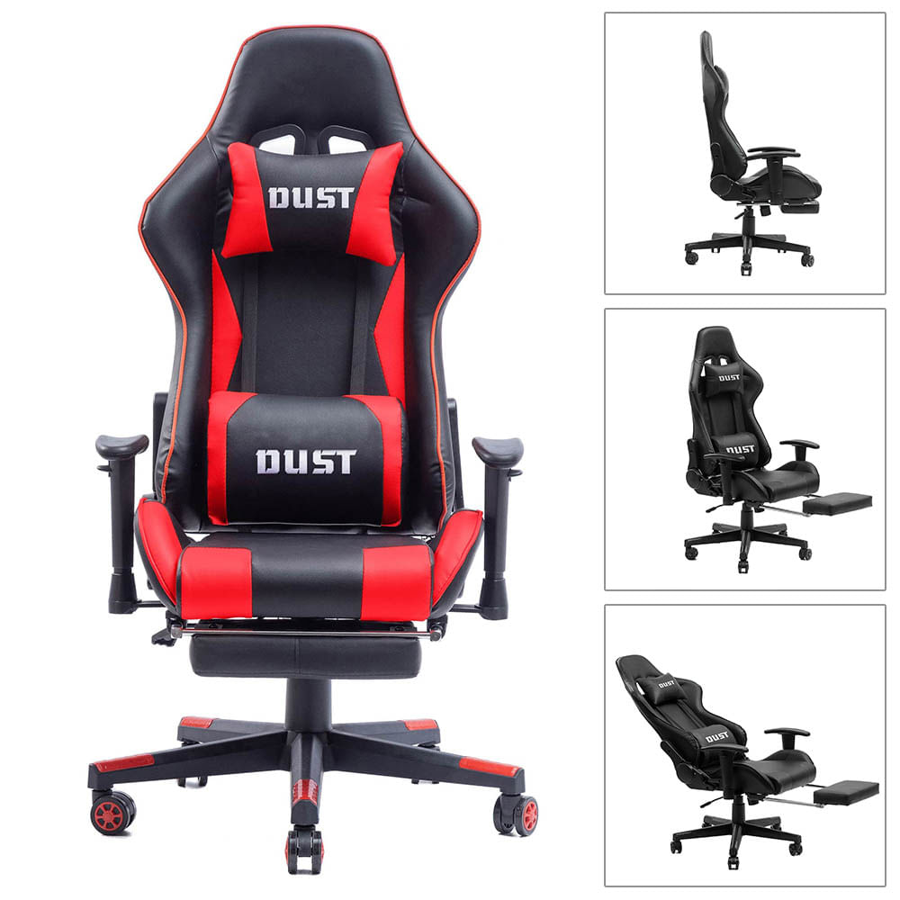 Cadeira Gamer Com Apoio Para As Pernas Retrátil Preto/Vermelho - Dust
