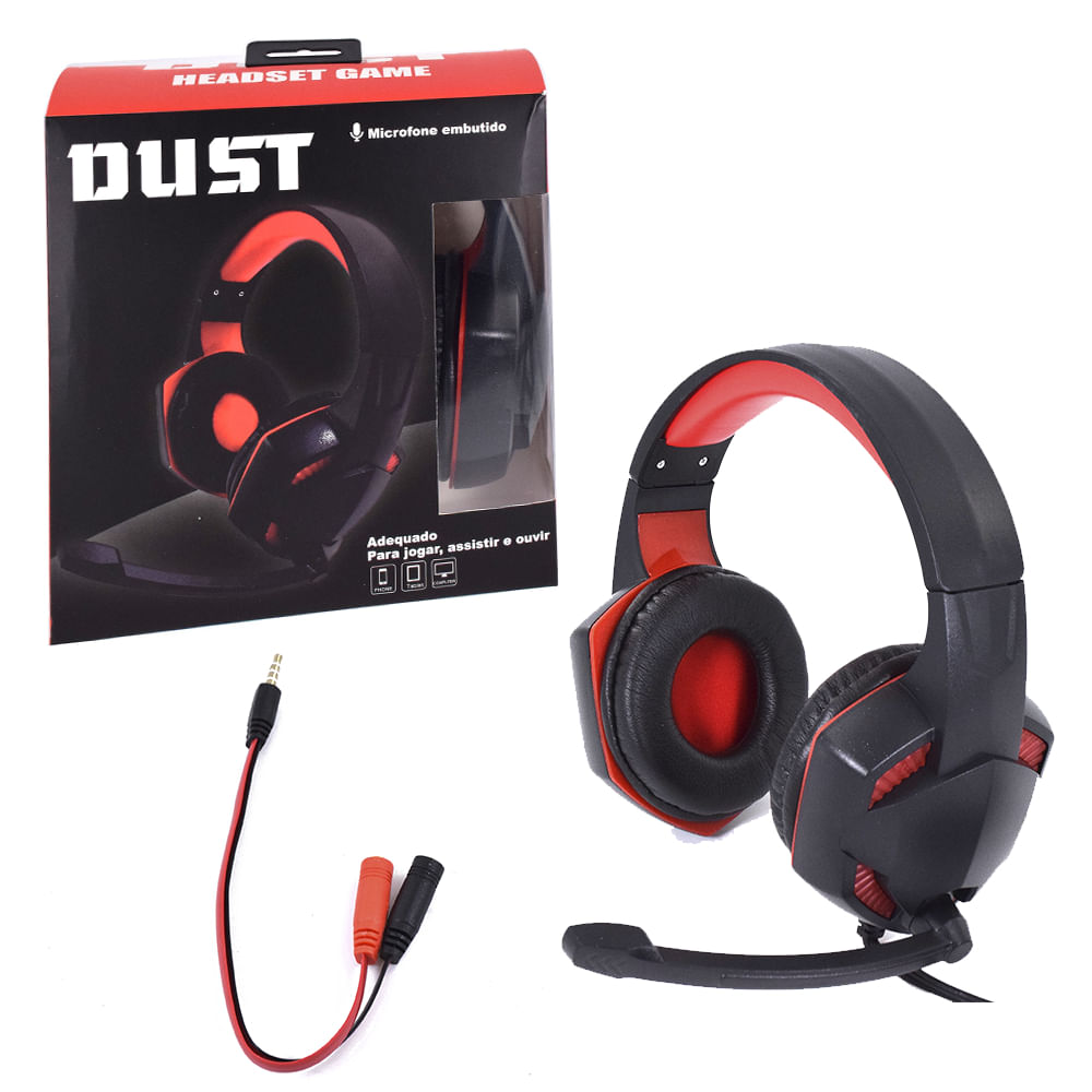 Fone De Ouvido Gamer Headset Com Led Vermelho - Dust