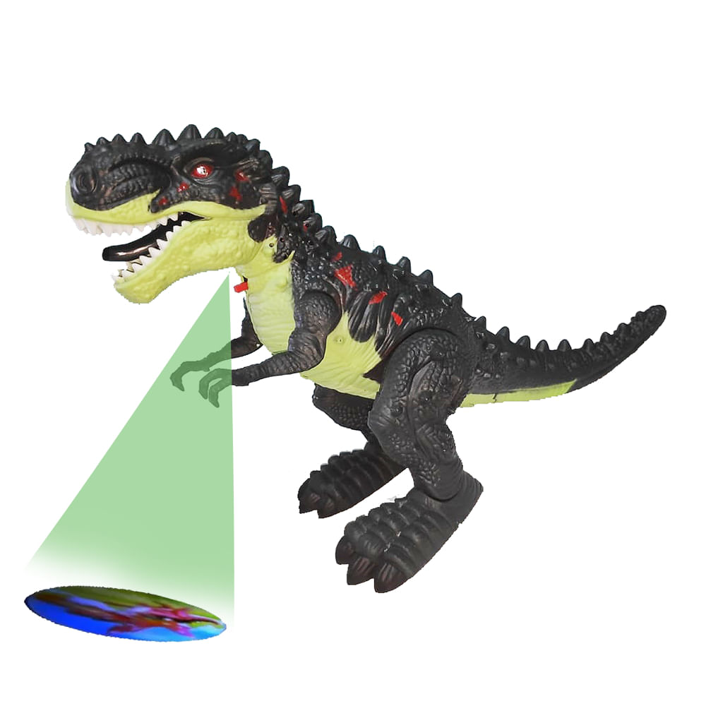 Dinossauro de Brinquedo para Criança com Som Projetor e Movimentos T-Rex Infantil Verde BBR Toys