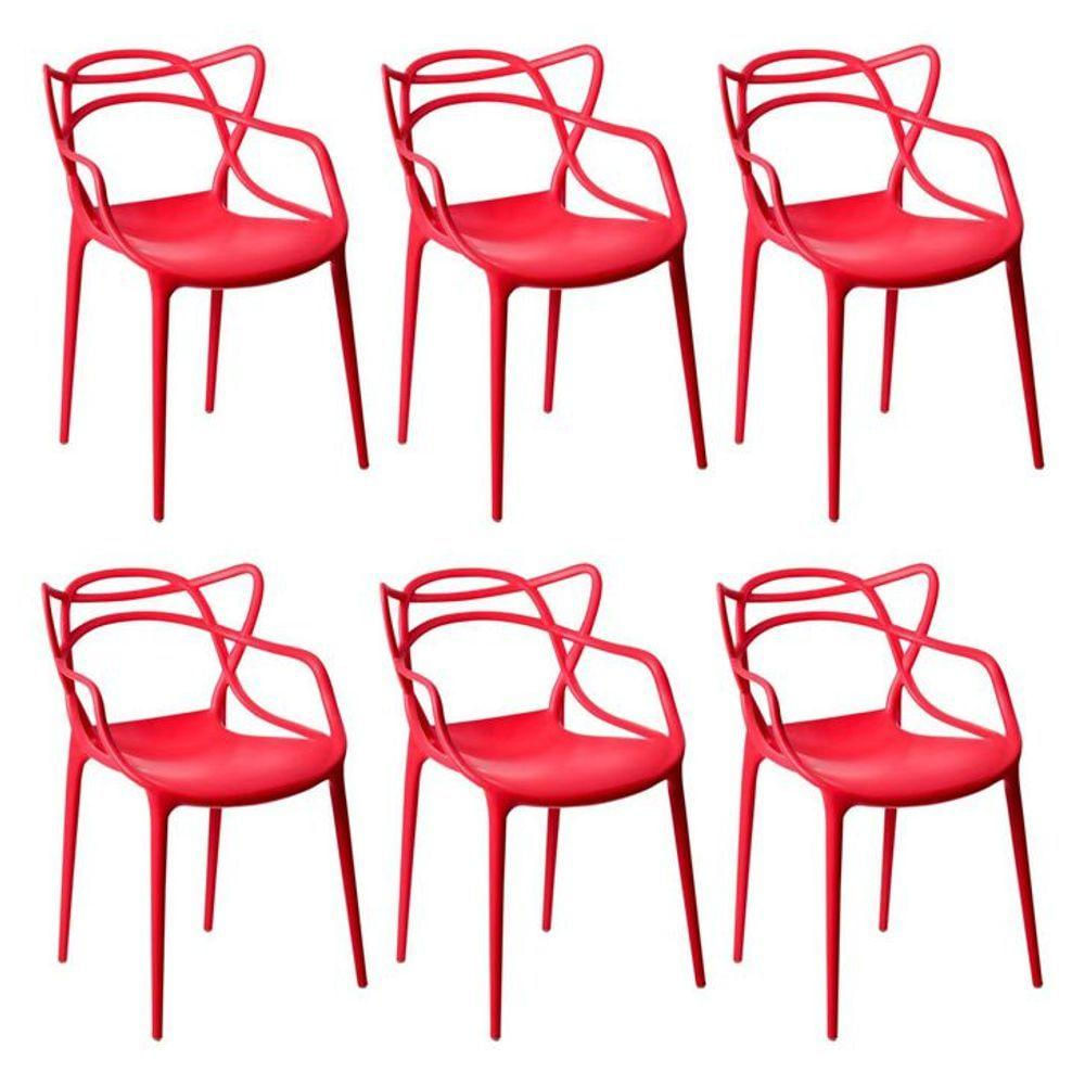 Kit 06 Cadeiras Amsterdam Sala De Jantar Vermelha