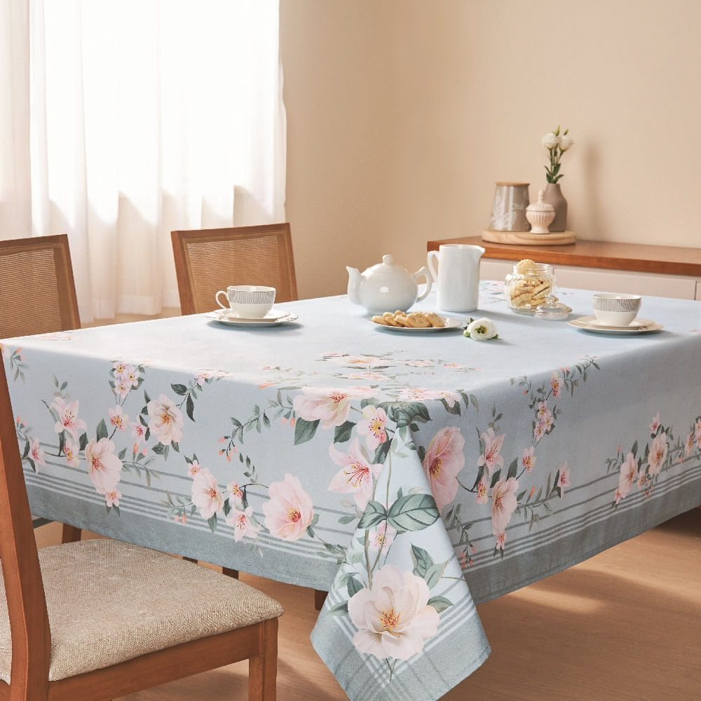 toalha mesa casa com casa retangular 8 lugares poema florido