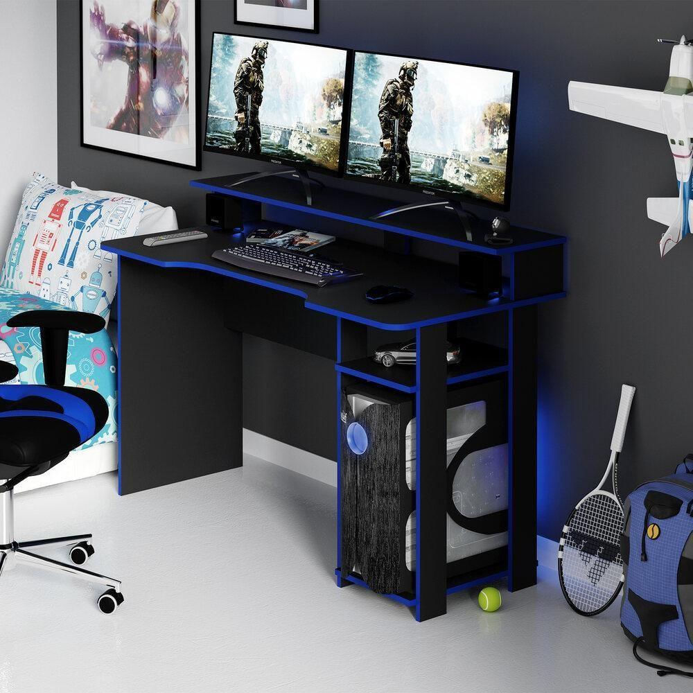 Mesa Gamer Multimóveis Cr25050 Preta/Azul
