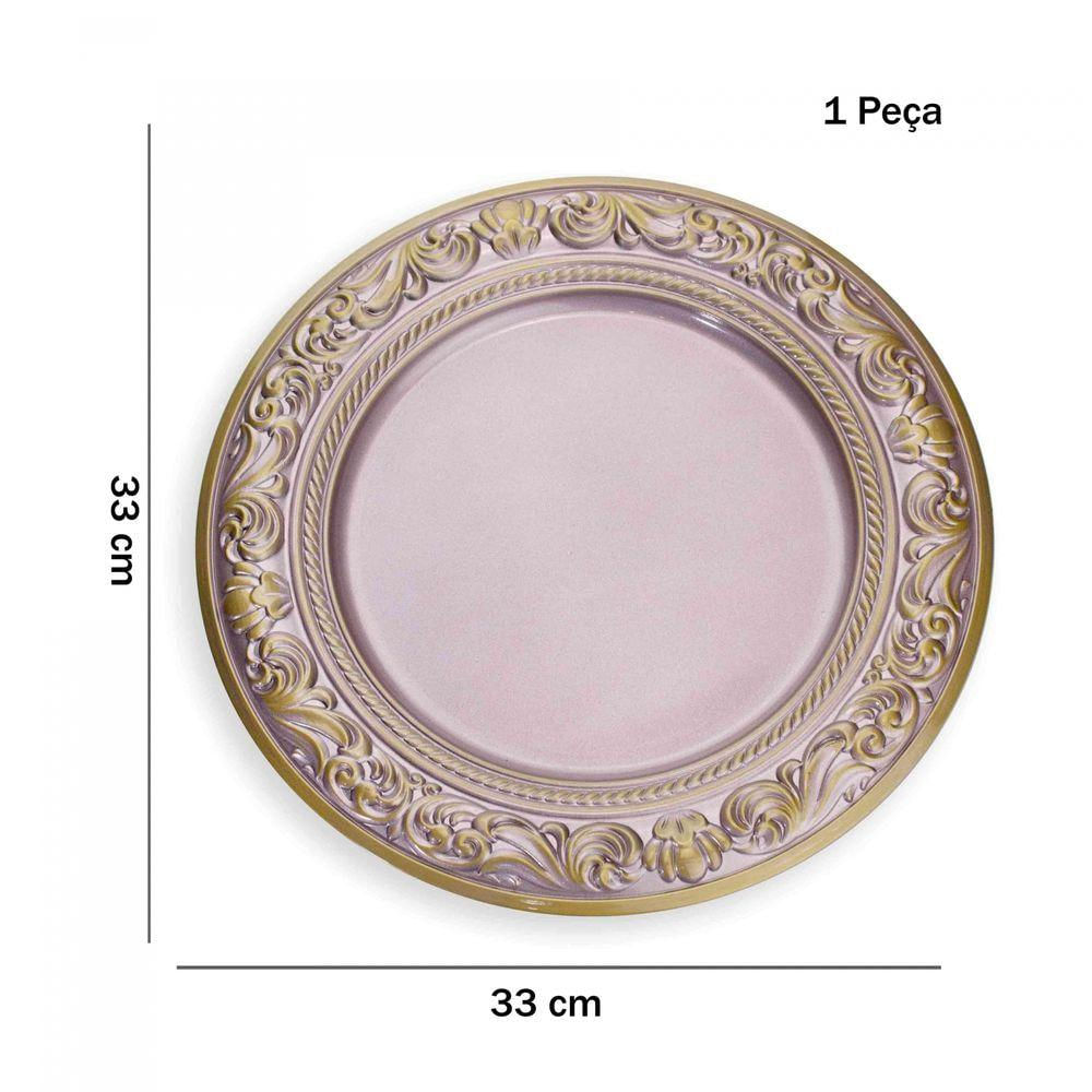 Sousplat De Plástico Rosa E Dourado Com Detalhe Em Arabesco 33Cm