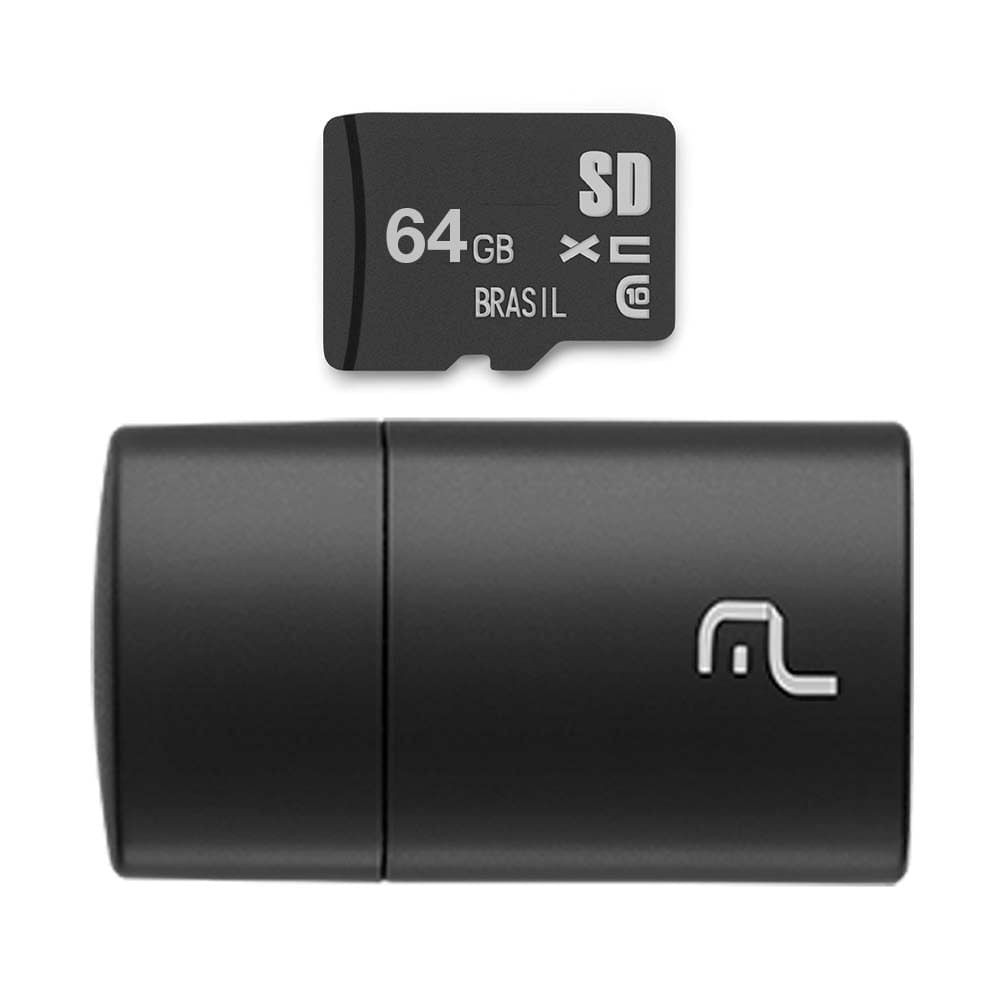 Pen Drive 2 em 1 Leitor USB + Cartão de Memória Classe 10 64GB Preto Multi - MC164 MC164