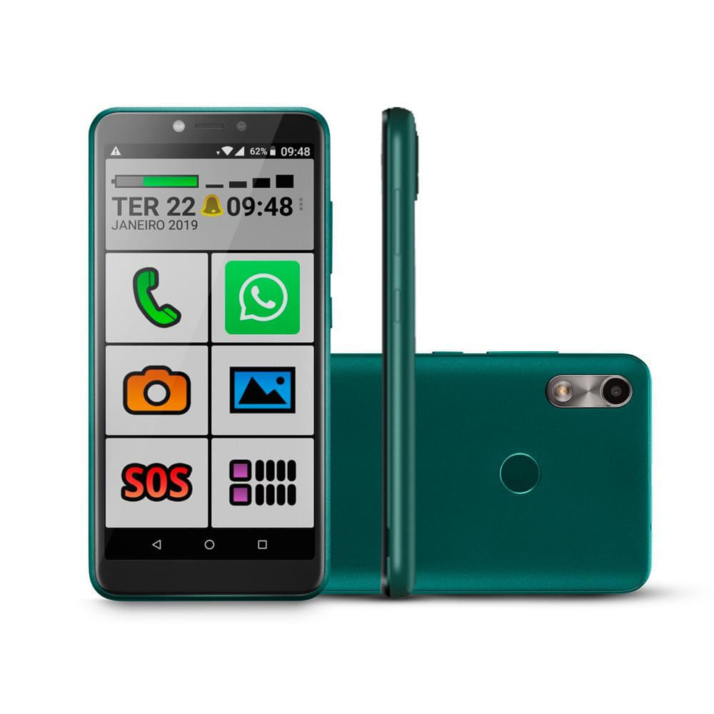 Novo Celular do Idoso 4G verde com Internet e WhatsApp letras e números grandes 64GB OB027B