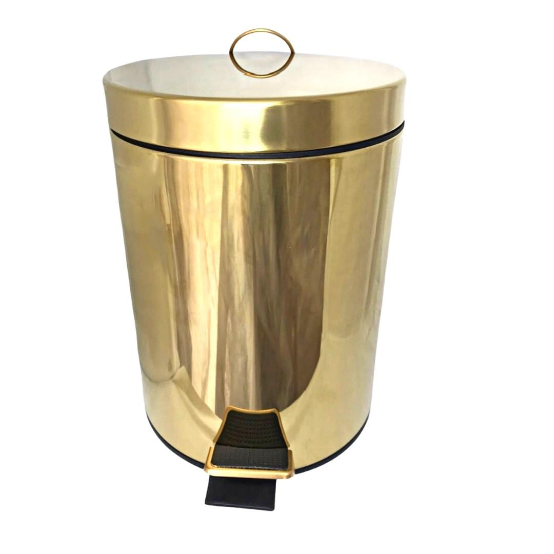 Lixeira Dourada em Aço Inox p/ Cozinha c/ Pedal 3l