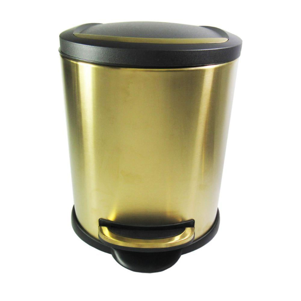 Lixeira Dourada e Preta p/ Banheiro c/ Pedal em Aço Inox 5l