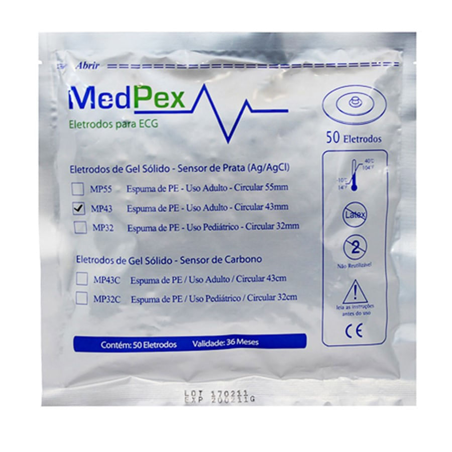 Eletrodo ECG Medpex - MP 43 - Pacote c/ 50 Unidades Eletrodo Medpex - MP 43 - Pacote c/ 50 Unidades