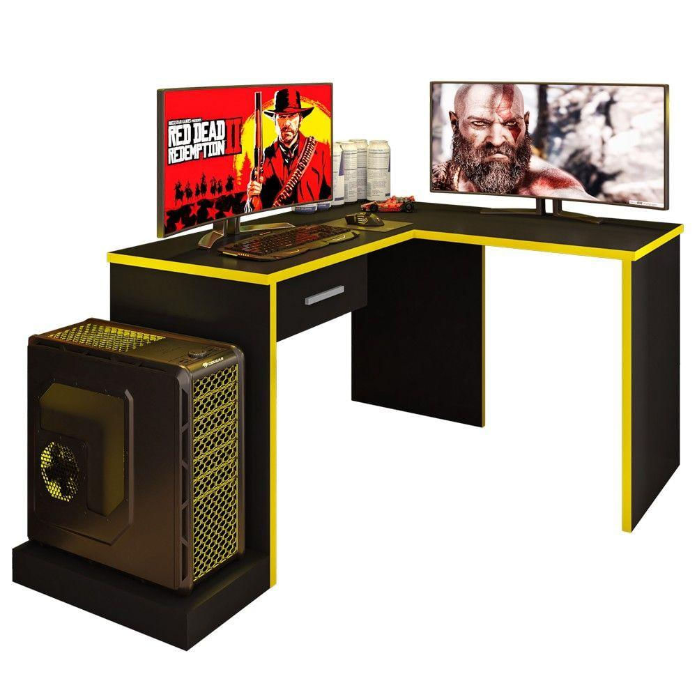 Mesa Gamer Em L Para Computador Drx9000 Preto amarelo