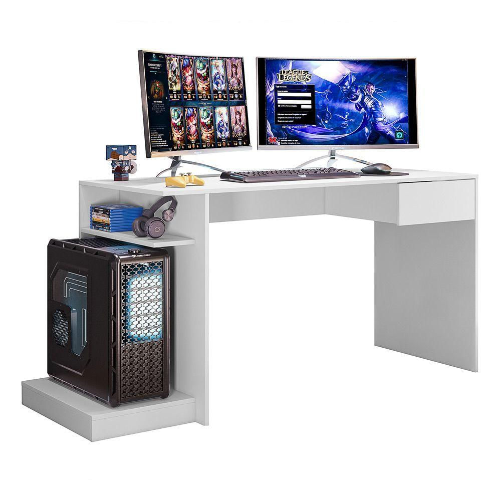 Mesa Escrivaninha Para Computador 1 Gaveta Branco Fosco