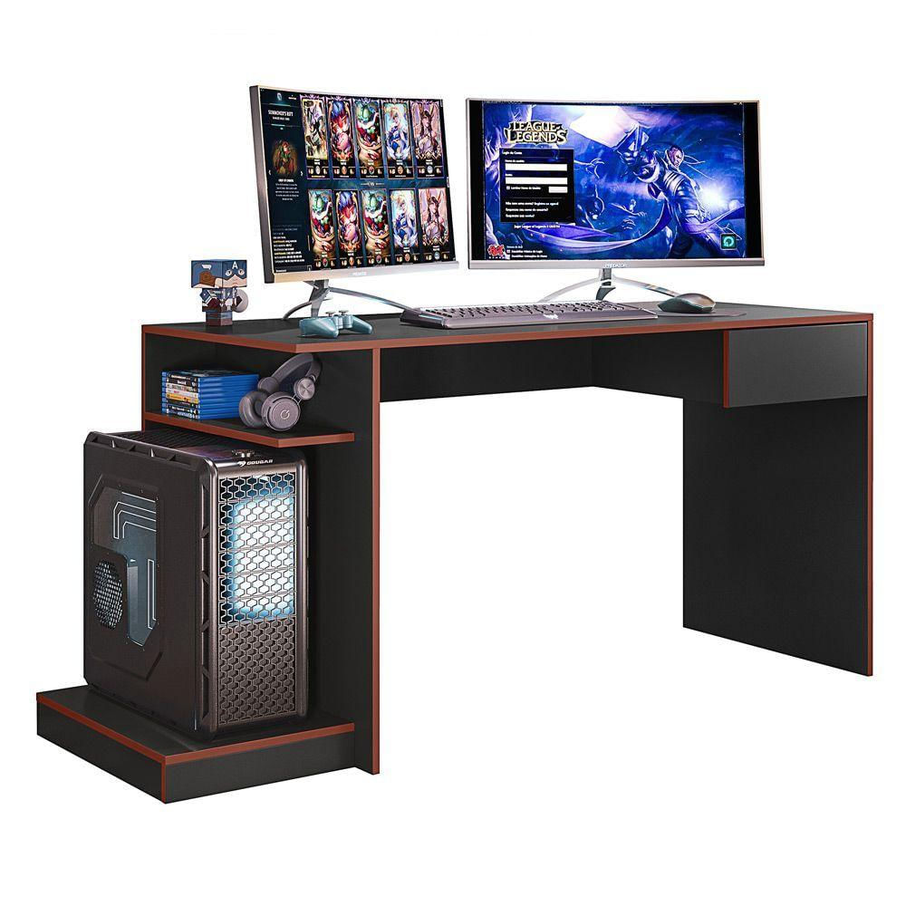 Mesa Escrivaninha Para Computador Preto Fosco Vermelho