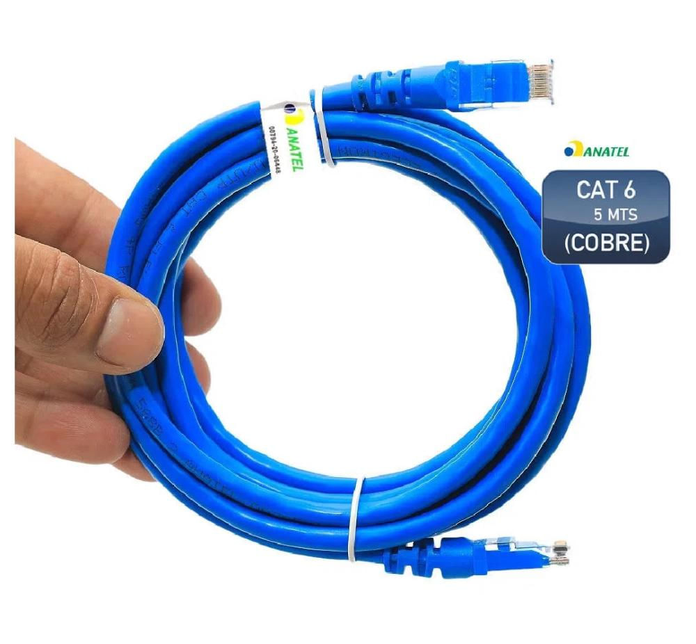 Cabo de Rede Patch Cord Ethernet Lan Rj45 Cat 6 Utp Azul 5 Metros