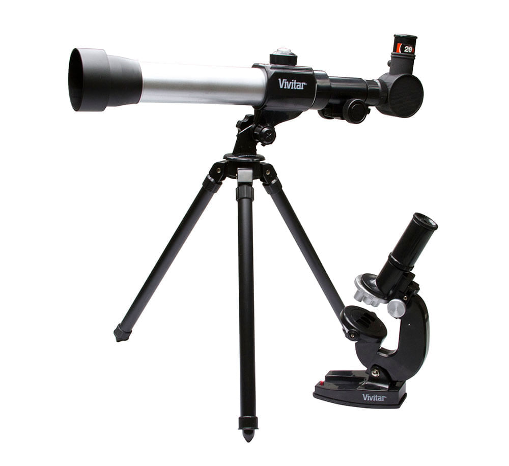 Conjunto de Telescópio 40 x,Tubo 400 mm eTripé + Microscópio 600x, 6 Lâminas e Acessóros