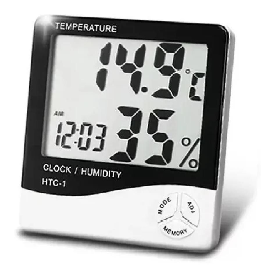 Termo Higrômetro Medidor Temperatura Umidade Com Relógio Digital PD-003