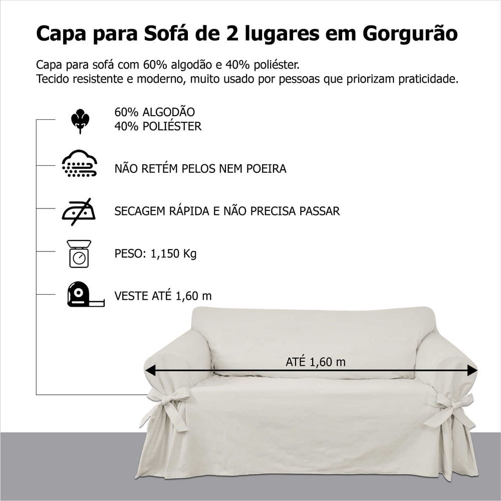 Kit 2 Capas para Sofá 2 e 3 Lugares em Gorgurão Cor Grafite Resistente Lisa Sala Protetor