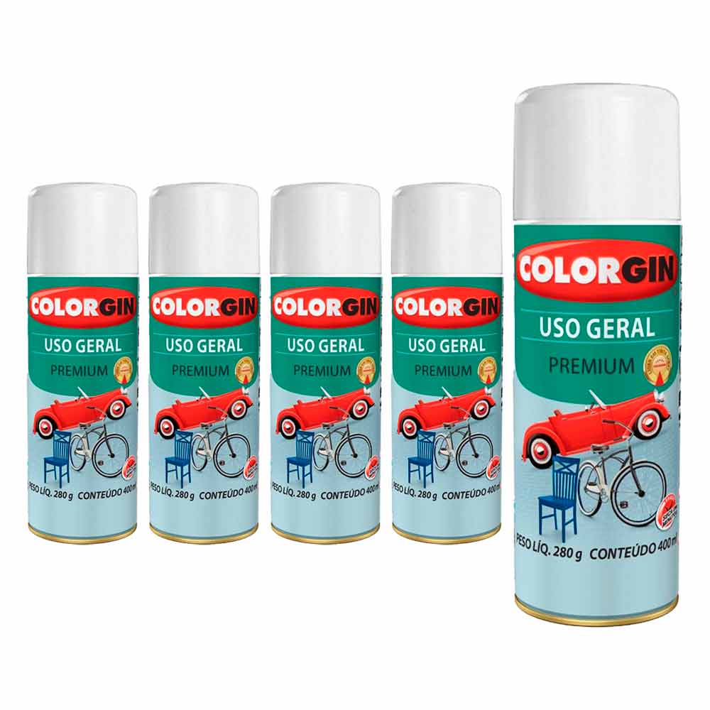 Tinta Spray Colorgin Uso Geral Branca 400ML Kit com 6UN