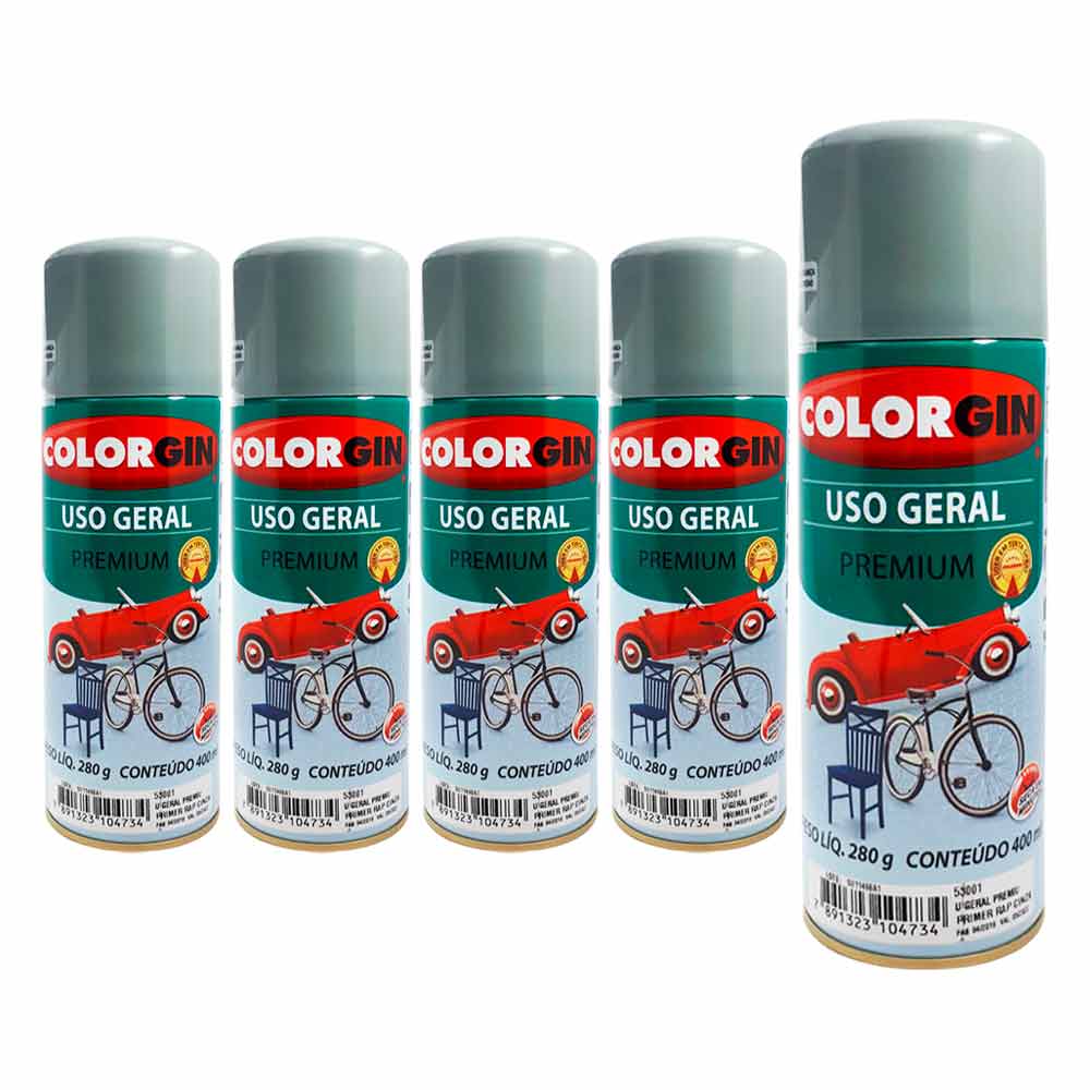 Tinta Spray Colorgin Uso Geral Cinza Primer 400ML Kit 6UN