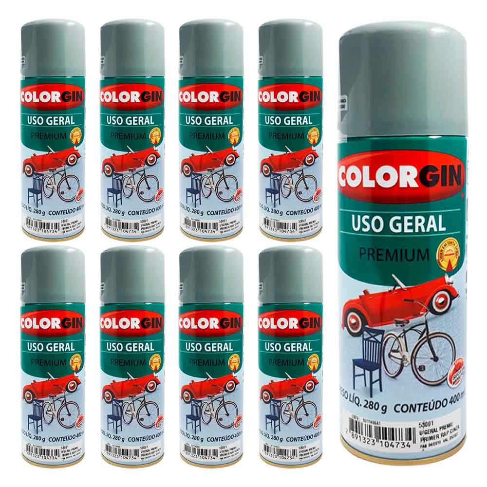 Tinta Spray Colorgin Uso Geral Cinza Primer 400ML Kit 12UN