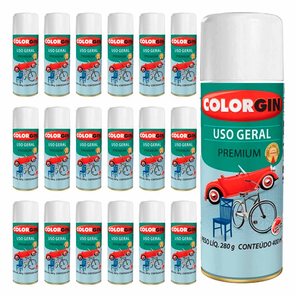 Tinta Spray Colorgin Uso Geral Branca 400ML Kit com 24UN