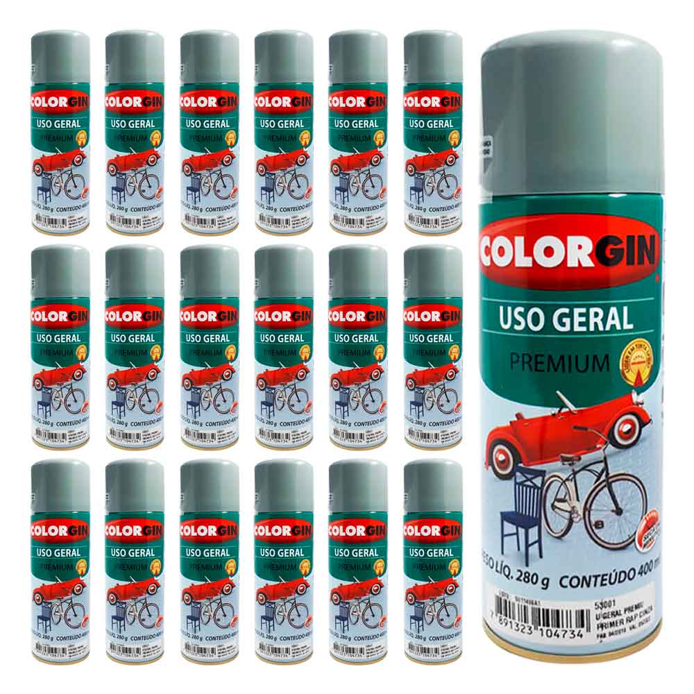 Tinta Spray Colorgin Uso Geral Cinza Primer 400ML Kit 24UN