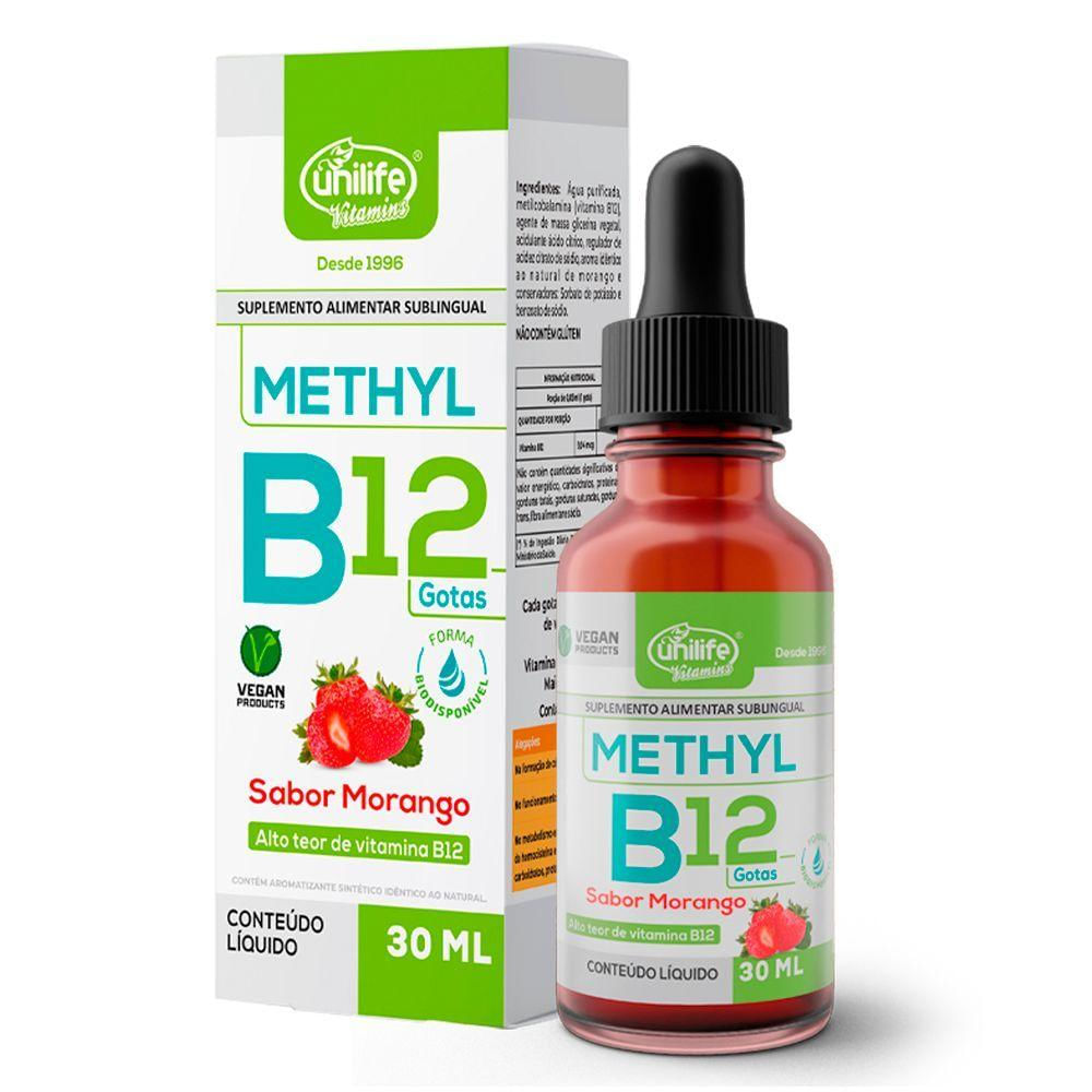 Vitamina B12 Methyl Em Gotas Unilife Sabor Morango 30 Ml
