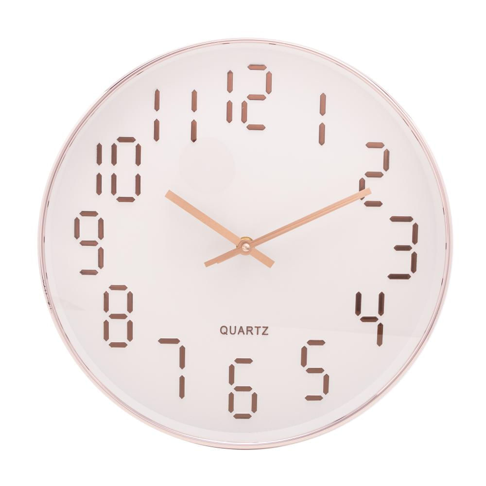 Relógio  Parede Em Plástico Quartz Branco C/ Rosé 30,5CmX4Cm