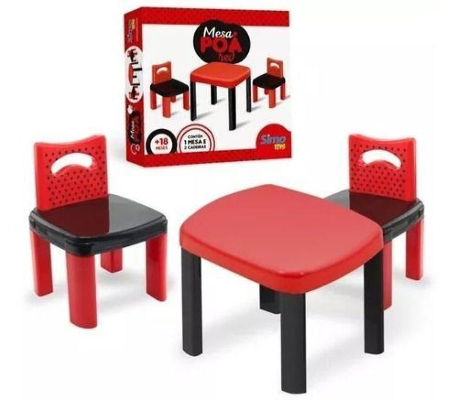 Mesinha Infantil Poá Red Com 2 Cadeiras - Simo Toys