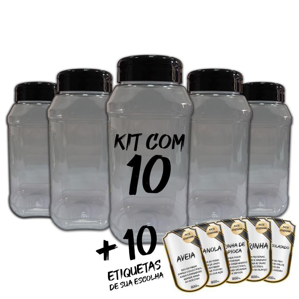 Pote Mantimentos Kit 10 Potes+10 Etiquetas Adesivas Cf800