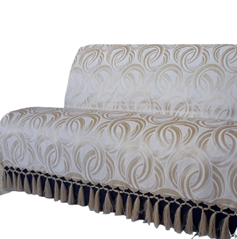 Capa manta sofá sala dourada argolas jacquard 1,40x1,80