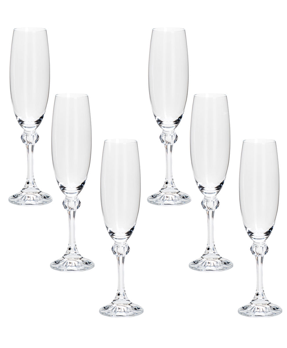 Conjunto com 6 taças cristal ecológico p/champanhe Elisa 220ml
