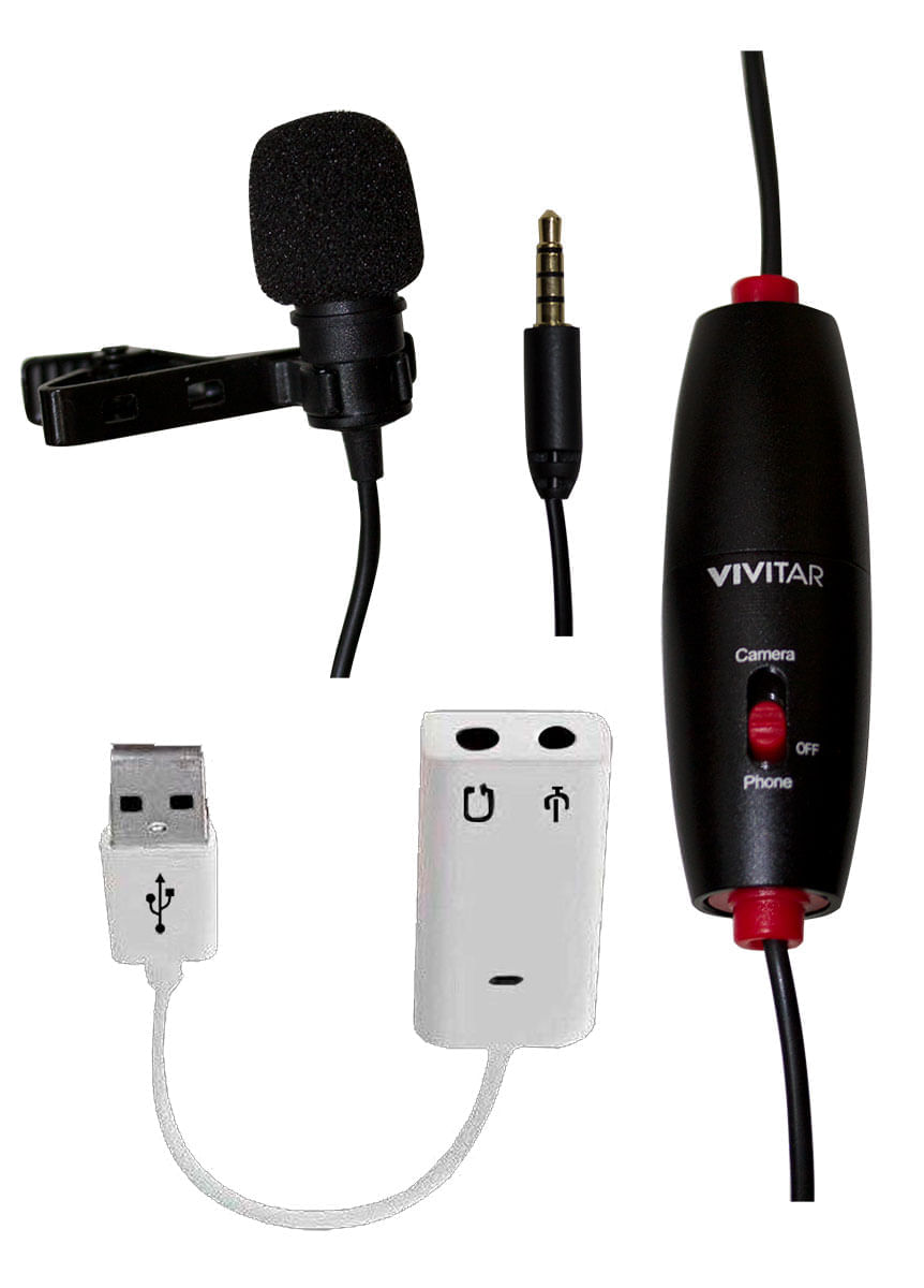 Microfone Vivitar Vlogger Profissional com cabo de 6m e adaptador USB