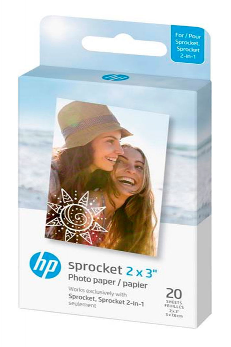 Papel Fotográfico adesivo HP Sprocket com 20 folhas 2x3 polegadas