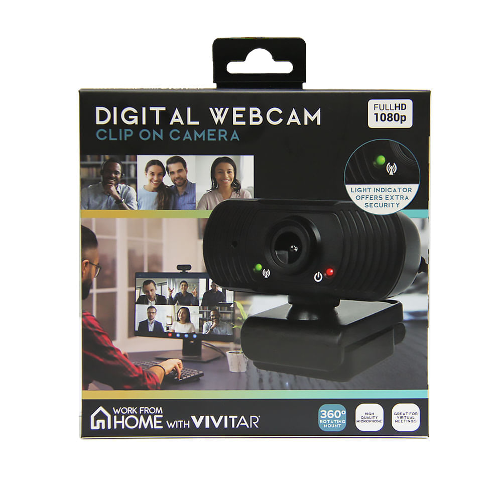 Webcam Vivitar Full HD1080p 360°com microfone de alta qualidade e clip