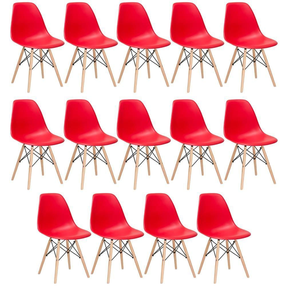 Kit 14 Cadeiras Charles Eames Eiffel Dsw Com Pés De Madeira Clara Vermelho