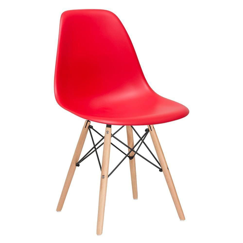 Cadeira Charles Eames Eiffel Dsw Com Pés De Madeira Clara Vermelho