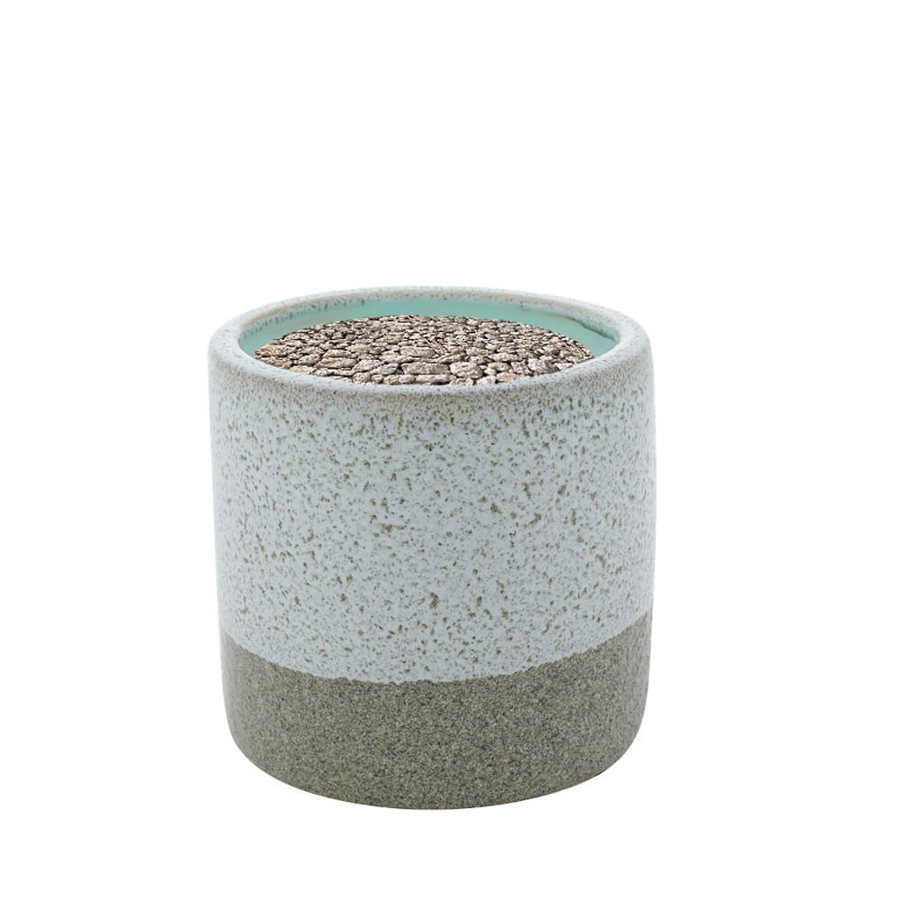Vaso Decorativo em Porcelana 11 cm x 11 cm com dois Tons de cor Cinza