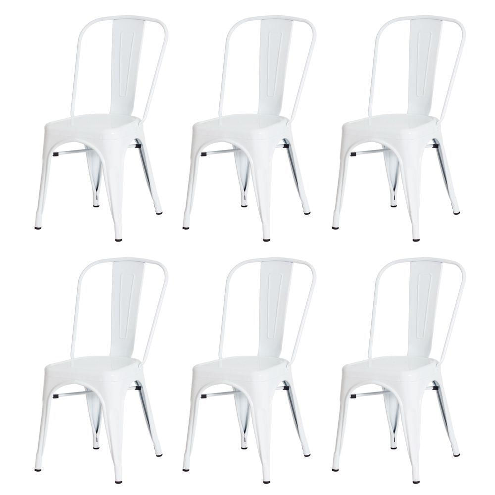 Kit 6 Cadeiras Tolix Iron Branca Aço Industrial Bar