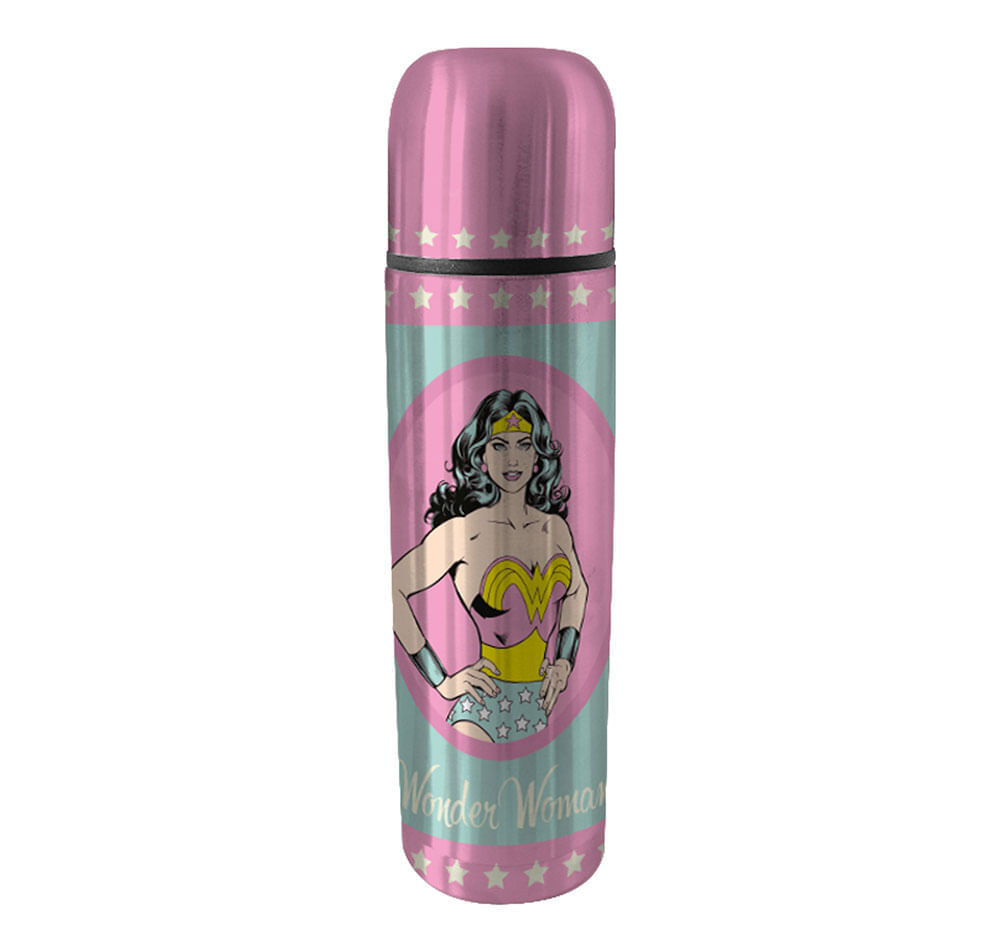 Garrafa Térmica Aço Inox/Pp DC Wonder Woman Rosa