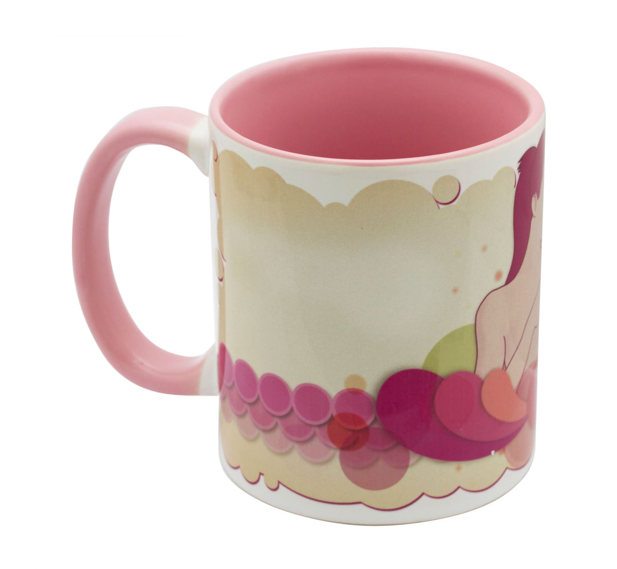Caneca em cerâmica branca com alça e interior rosa