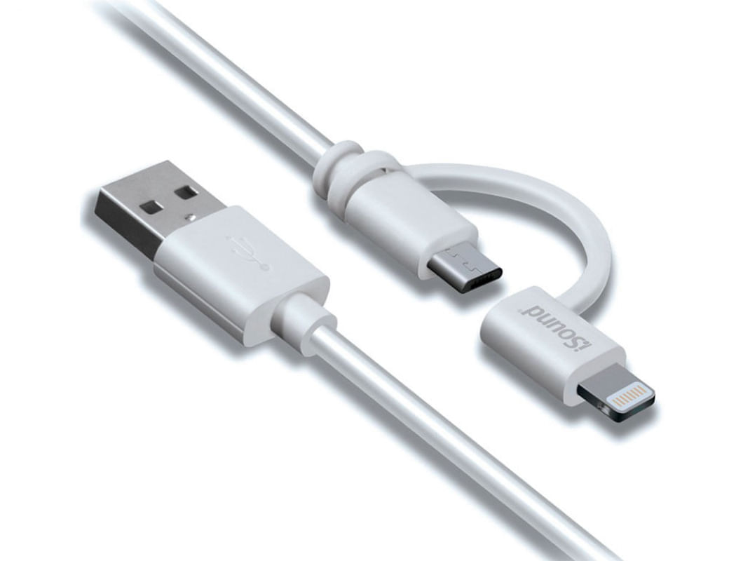 Cabo de carga 2X1: Lightning + Micro USB para iPhone, iPad e iPod