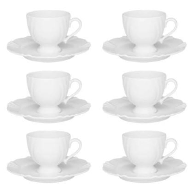 Conjunto Xícara de Chá com Pires 6 Peças Soleil White Oxford