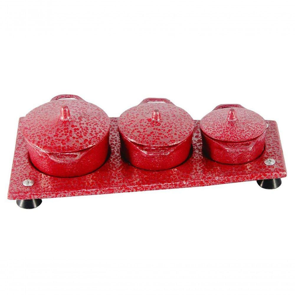 Kit Panelas Mini Fogão A Lenha Alumínio Craqueadas Vermelho
