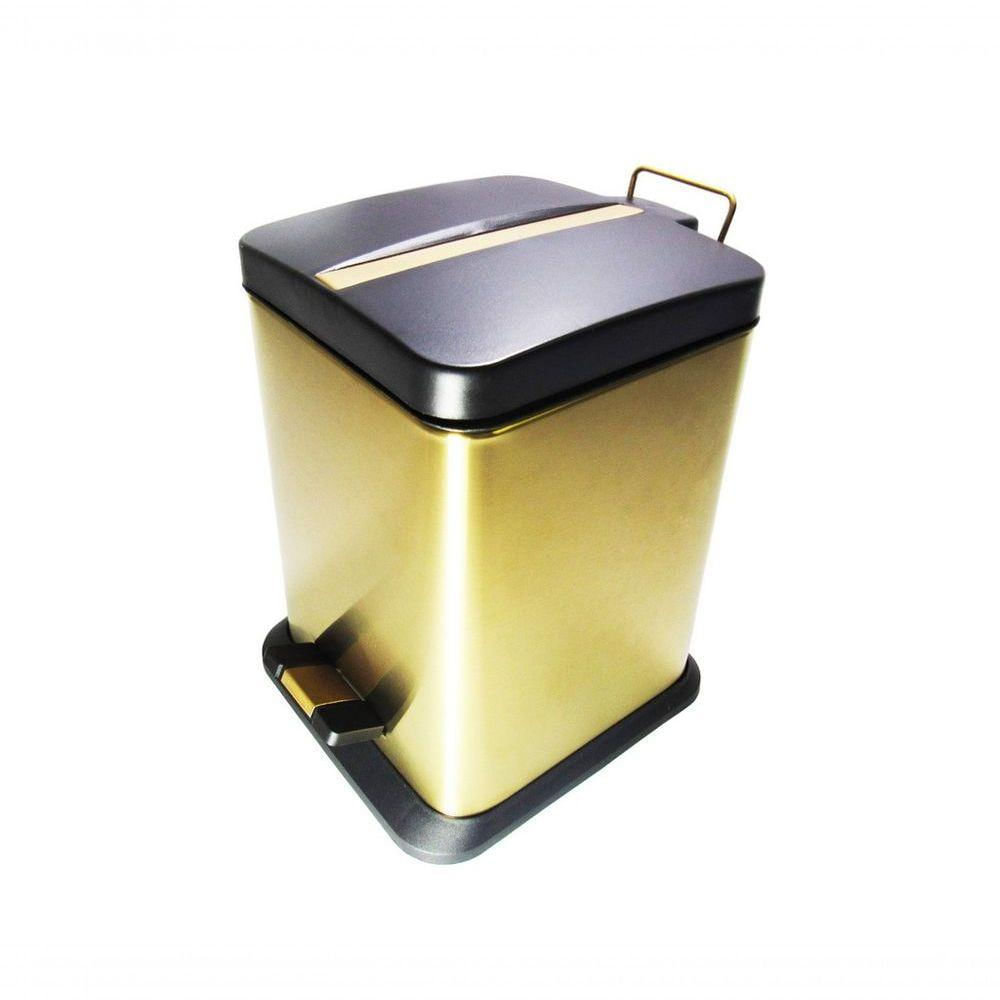 Lixeira Quadrada Dourada e Preta em Aço Inox c/ Pedal 6l