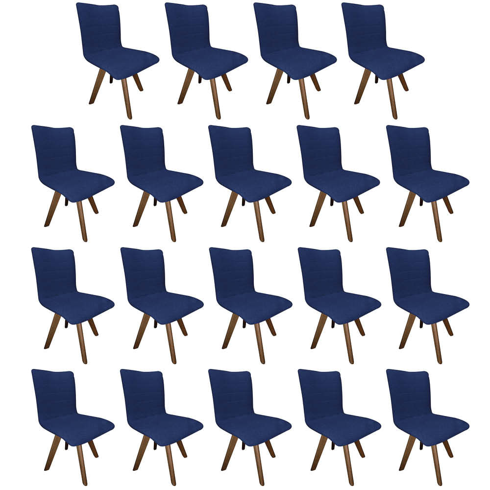 Kit 19 Cadeira Giratória Zack Para Sala de Jantar Escritório Base Madeira Caramelo Linho Azul Marinho - Ahazzo Móveis
