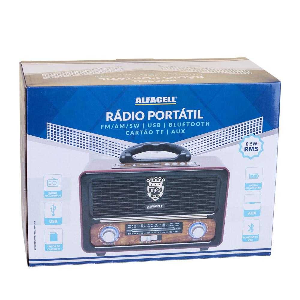 Rádio Portátil Retrô Bluetooth USB Alfacell AL0111 Sortido
